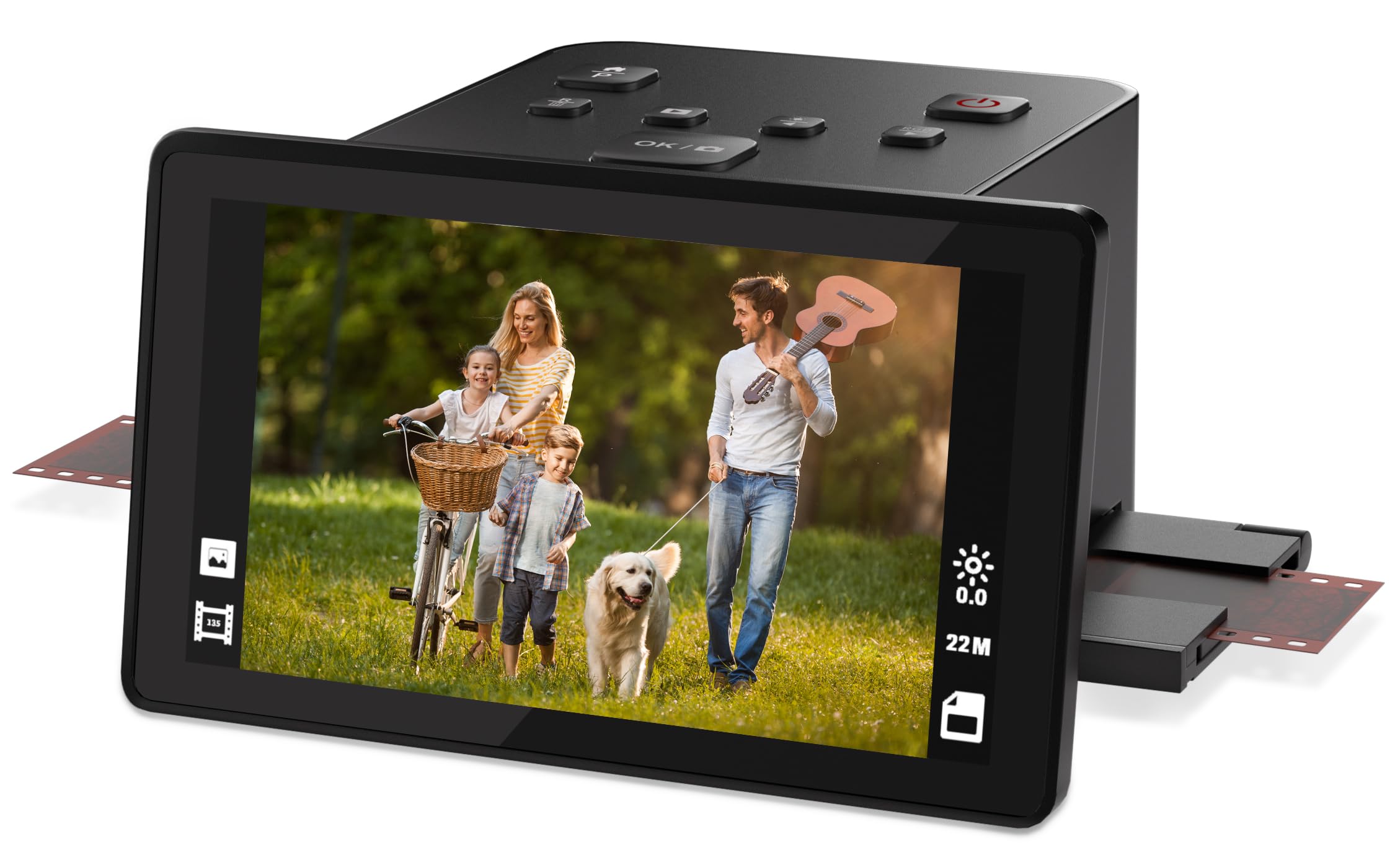 Scanner numérique de films et de diapositives avec grand écran LCD de 5 pouces, scanner négatif et scanner de diapositives pour numériser, convertit 135, 126 KPK, 110 négatifs et super 8 films en 22