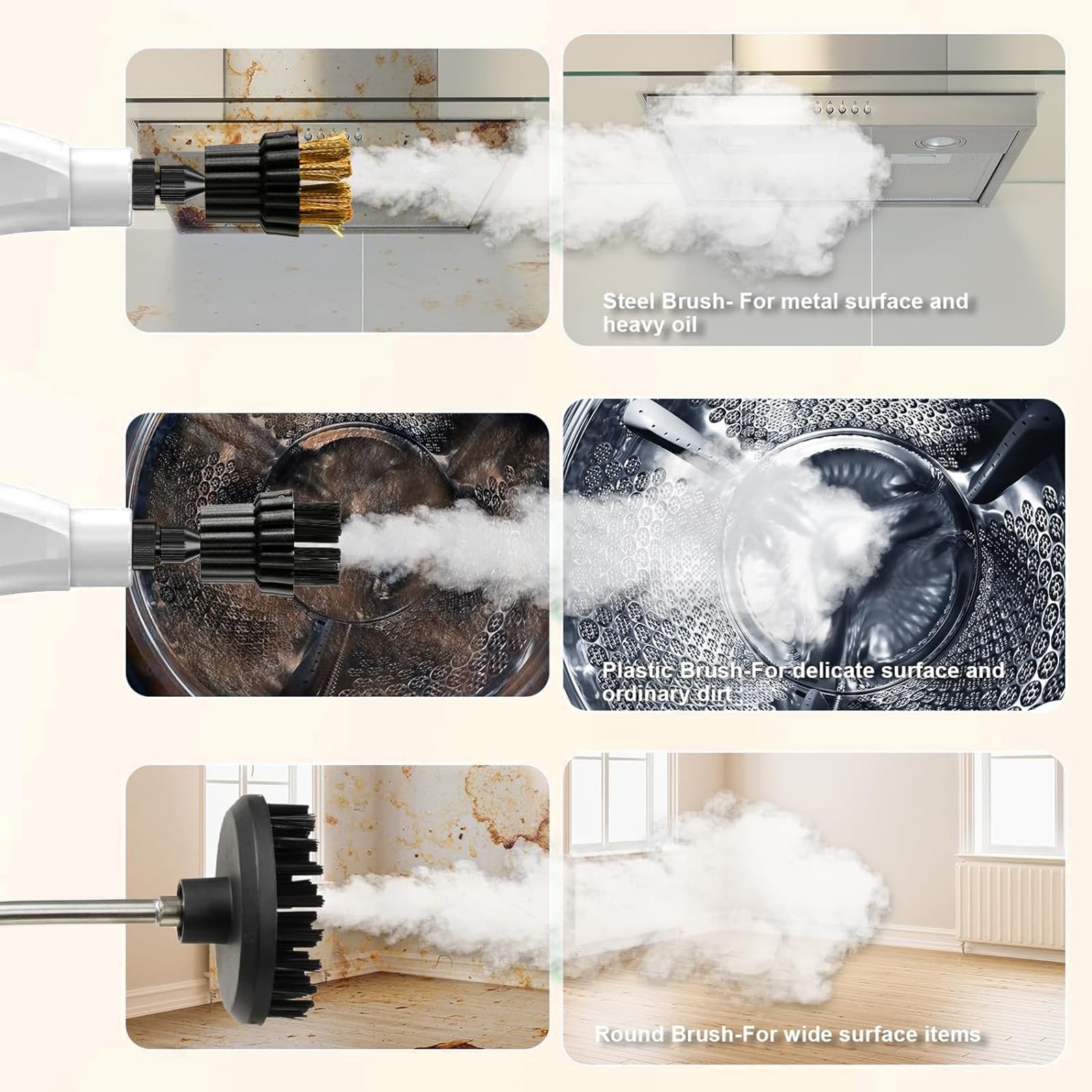 2500W Nettoyeur Vapeur, Nettoyeur Vapeur Portable avec Bouton Tactile Réglable 1100ML, avec 3 Têtes de Brosse Réglables sur 6 Niveaux pour le Nettoyage, Canapés, Carrelage, Voitures