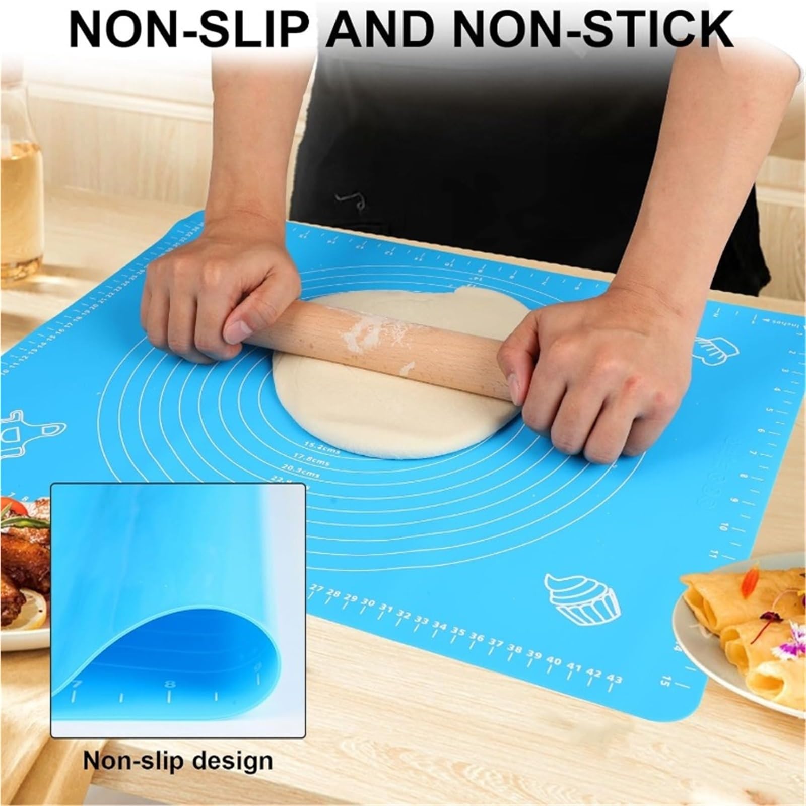 Tapete De Silicona Para Hornear Tapete de silicona for hornear, ideal for masa pan y pizza. Antiadherente. Soporte for repostería. Accesorios cocina. Utensilios Molde for(BLUE,50x70cm)