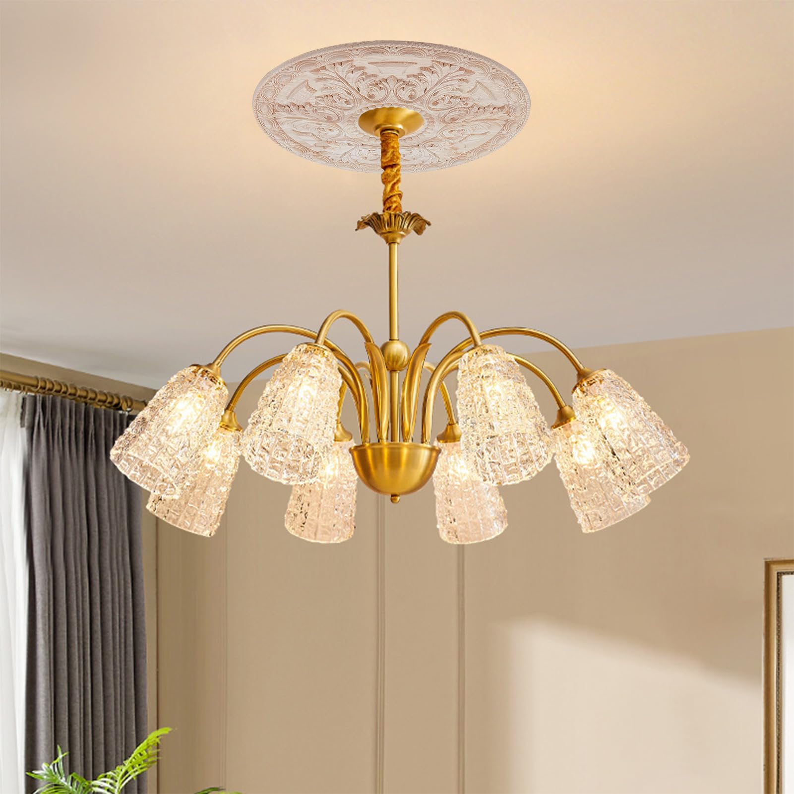 NICENEEDED Holz-Deckenzauber Medaillon, 2.76" ID x 11.81" OD | Zierring Deckenmedaillon für Heimbeleuchtung, geschnitztes traditionelles Deckenornament für Lampen und Deckenventilatoren