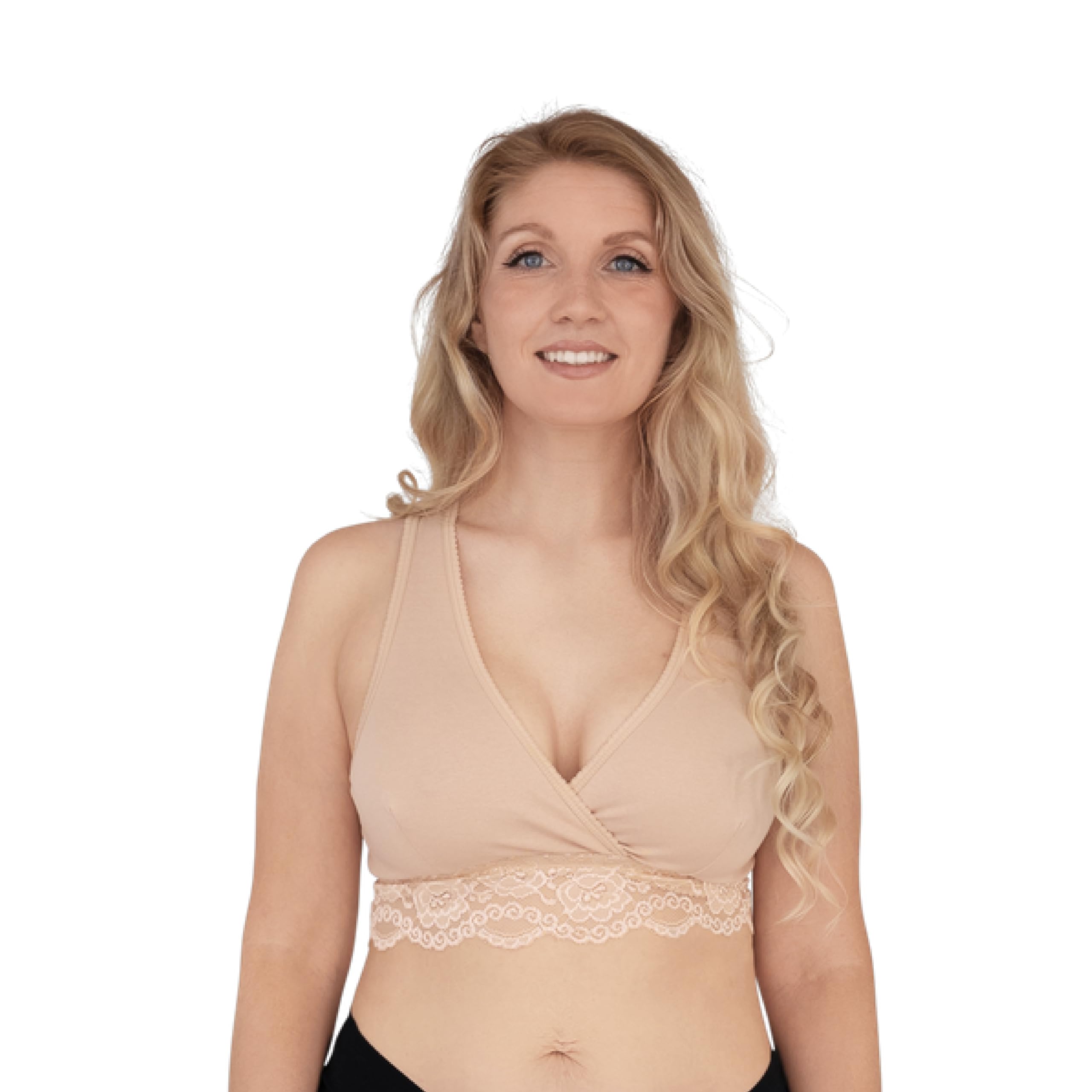 Carriwell Sujetador Orgánico de Lactancia para Dormir | Sujetador de Maternidad sin Costuras y con Encaje | Algodón Orgánico Suave y Transpirable | Confort Nocturno y Acceso Fácil | S-XL