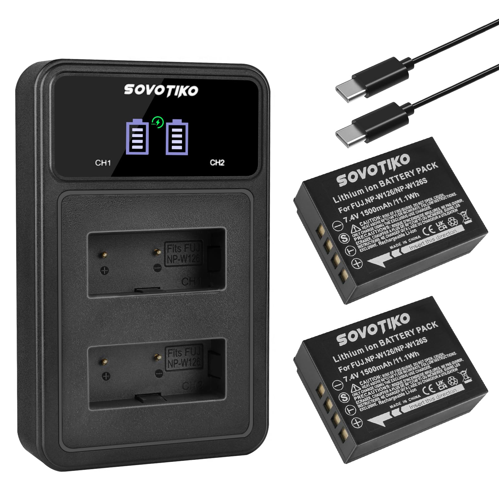 SOVOTIKO 2-Pack NP-W126S Battery & 2-Slot Charger for Fujifilm