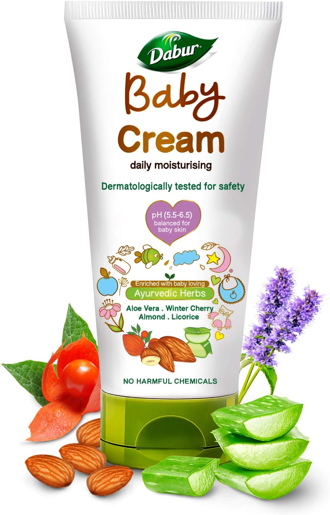 Dabur Baby Cream: pH 5.5 balanced for Baby Soft Skin with No Harmful Chemicals | Contains Aloevera , Licorice & Almonds | Hypoallergenic & Dermatologically Tested with No Paraben & Phthalates - 200 g