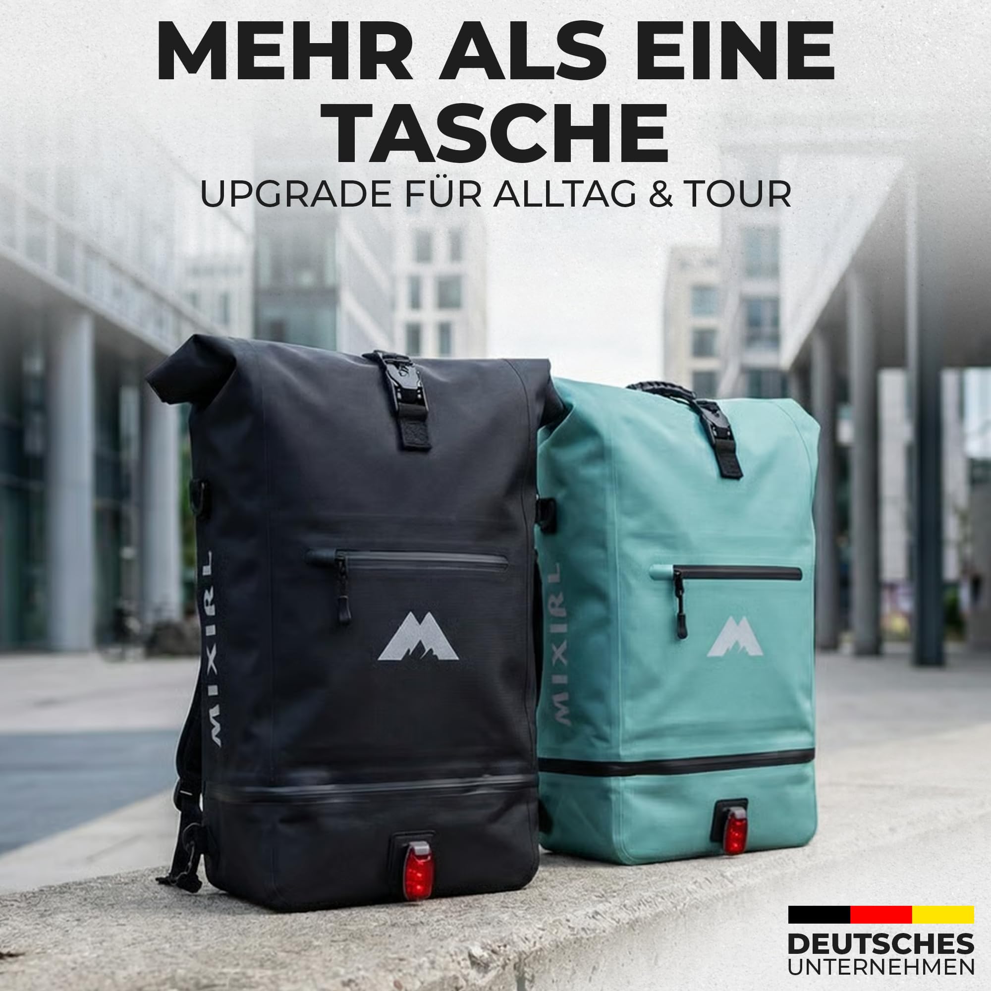 3in1 Fahrradtaschen für Gepäckträger mit Rucksack 100% Wasserdicht 30L I Kühlfach I Gepäckträgertasche Reflektierend Laptopfach Tasche fürs Fahrrad (Mint)