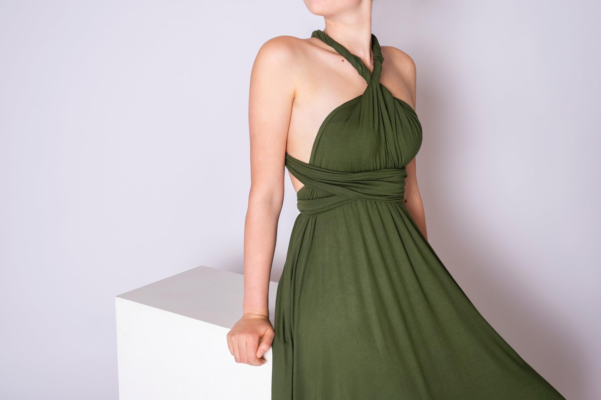 PANASIAM Abito Maxi Infinity KOVA - Abito da Sera da Donna, Abito Lungo da Ballo, Abito a Portafoglio con Collo Alto, Senza Schienale - Festa Festival