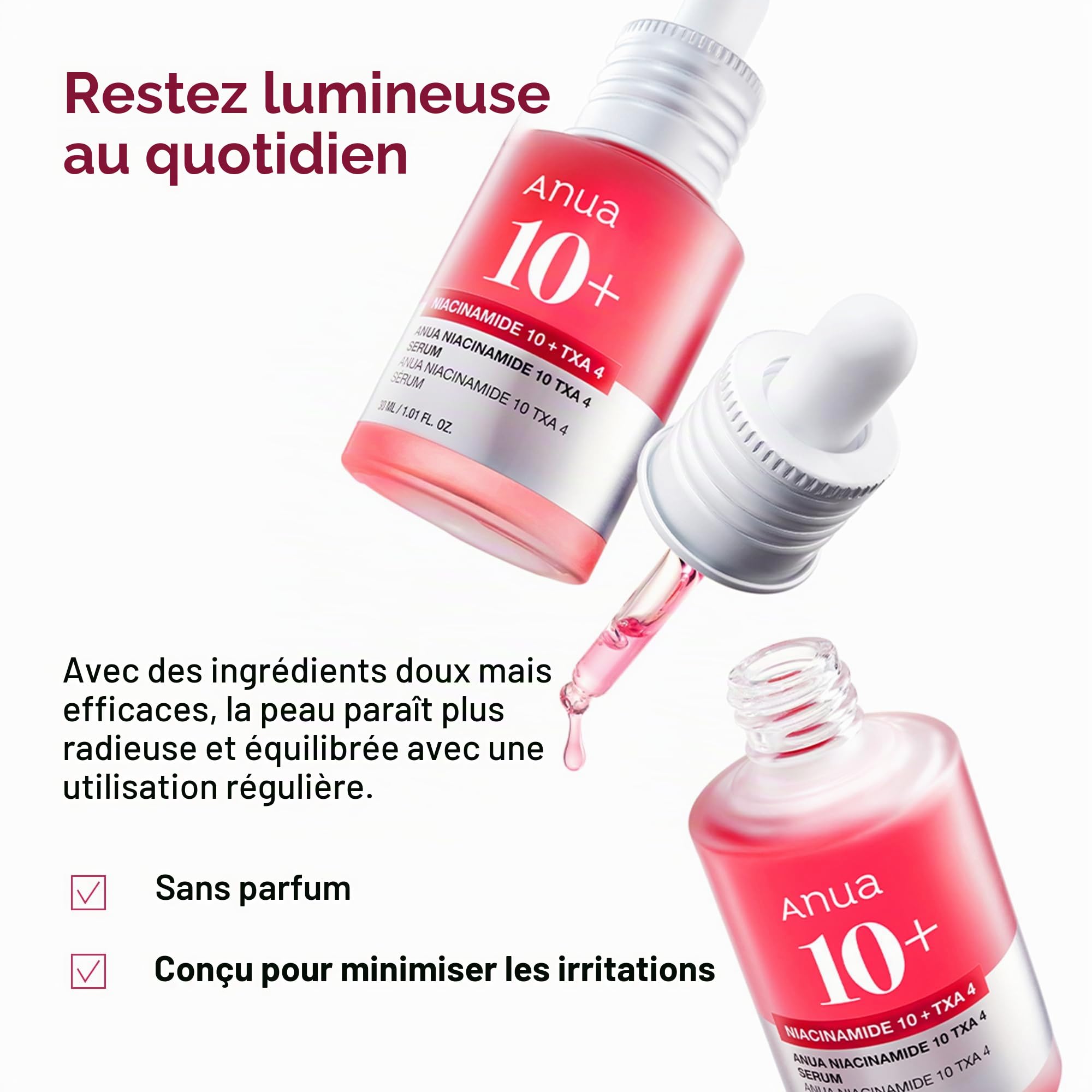 Anua Pink Serum Duo for Korean Glass Skin:10% Niacinamide + 4% Tranexamic Acid Serum & Peach 70 Niacinamide Serum for Dull Skin & Barrier, Fragrance-Free, Korean Skincare