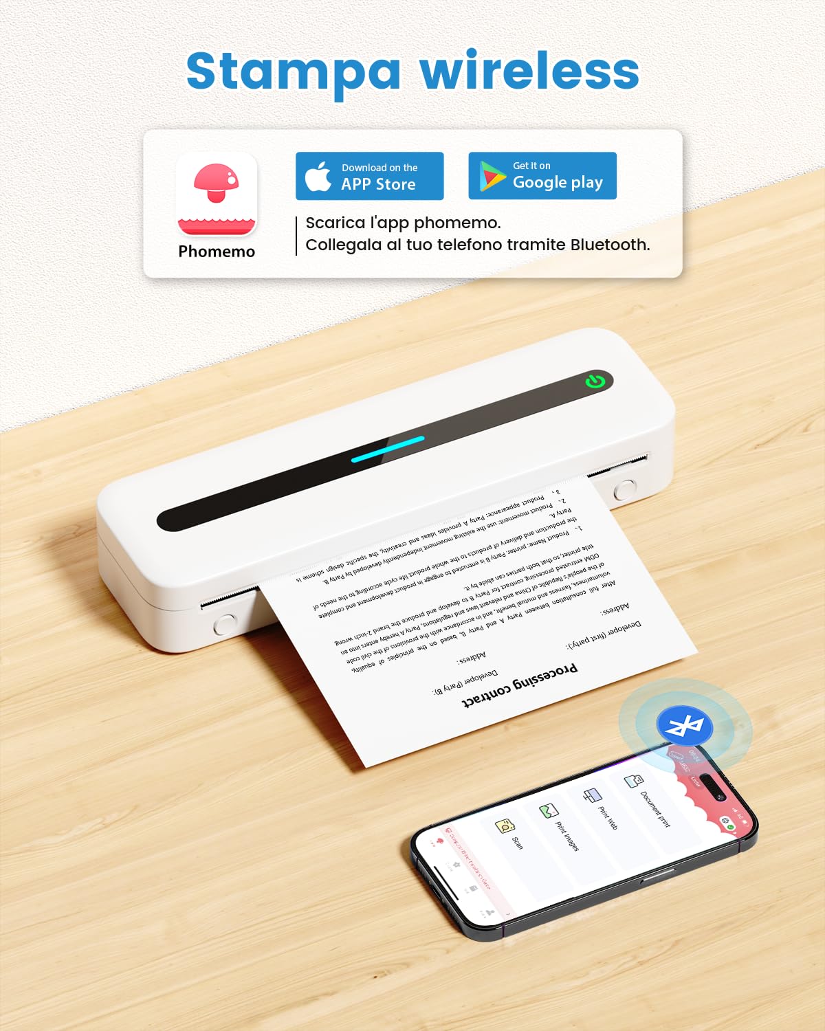 COLORWING M832 Stampante Termica Portatile A4 Bluetooth Senza Inchiostro