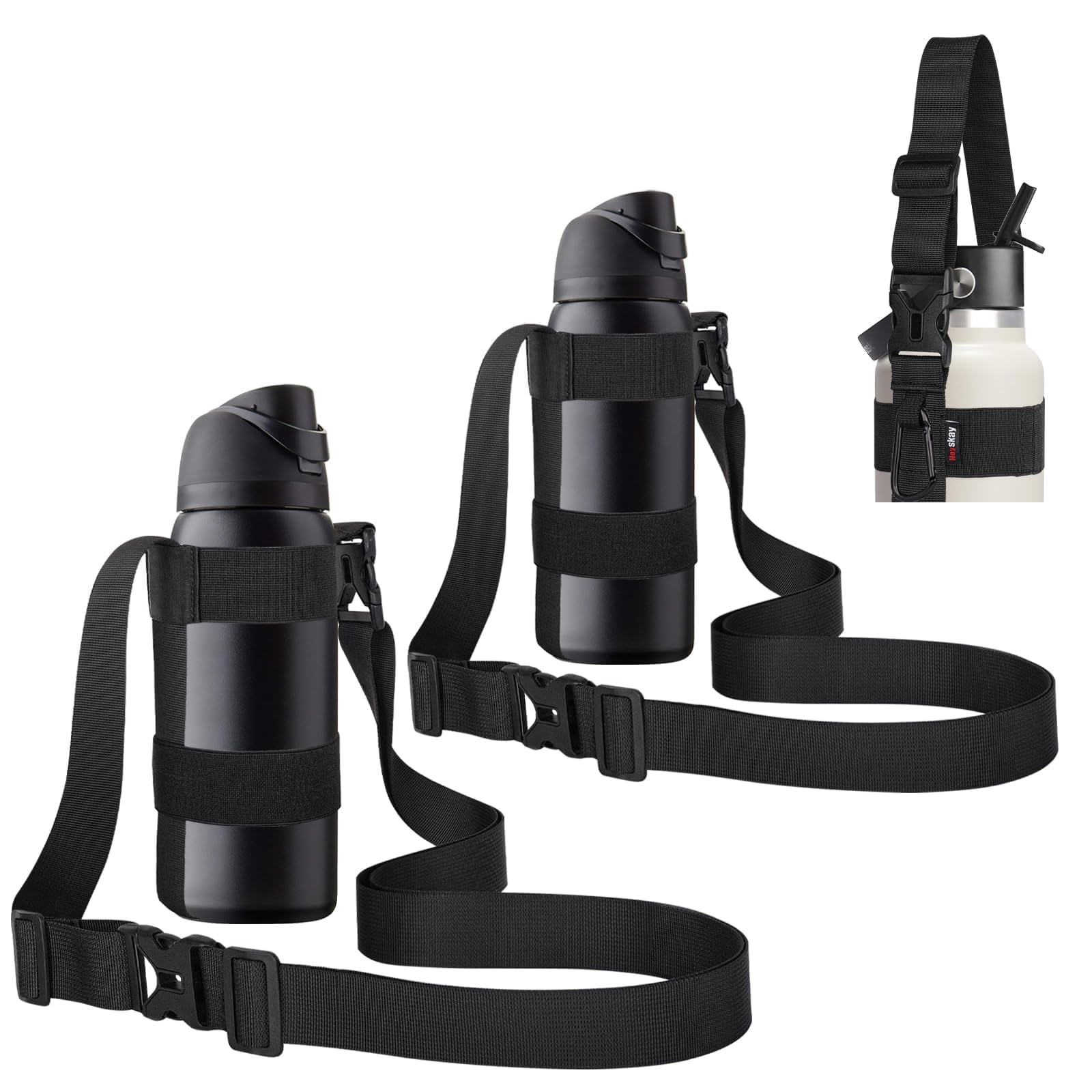 HEYSKAY Wasserflaschenhalter mit Gurt, Tragegurt mit verstellbarem Schultergurt und Karabiner, 340 - 1134 ml, für Hydroflasche, Wasserflasche, Sport, Fitnessstudio, Wandern, Camping, Spazierengehen, 2