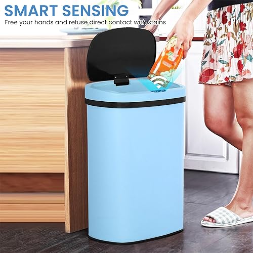 Miniatura 25 de BLKMTY Basurero de cocina de 13 galones de acero inoxidable de 50 litros, cubo de basura automático sin tacto, con sensor de movimiento, con tapa