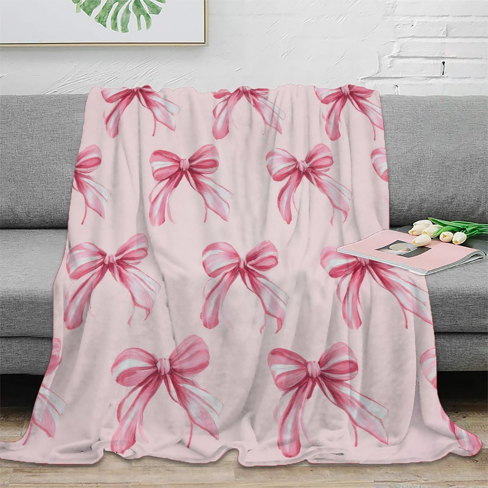 Couverture 3D Imprimé Rose Rubans Plaid Microfibre Lavable 150x200