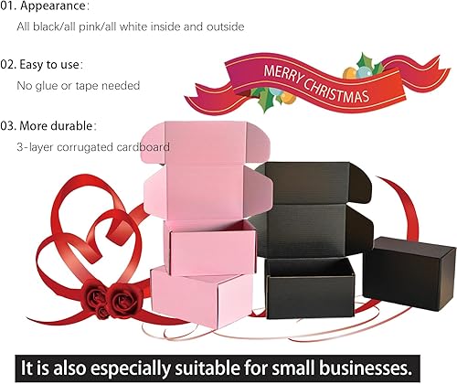 Miniatura 5 de Cajas de envío pequeñas de 6 x 4 x 3  20 paquetes (10 negro + 10 rosa), cajas para mudanzas, cajas de cartón corrugado para envío, embalaje, regalos