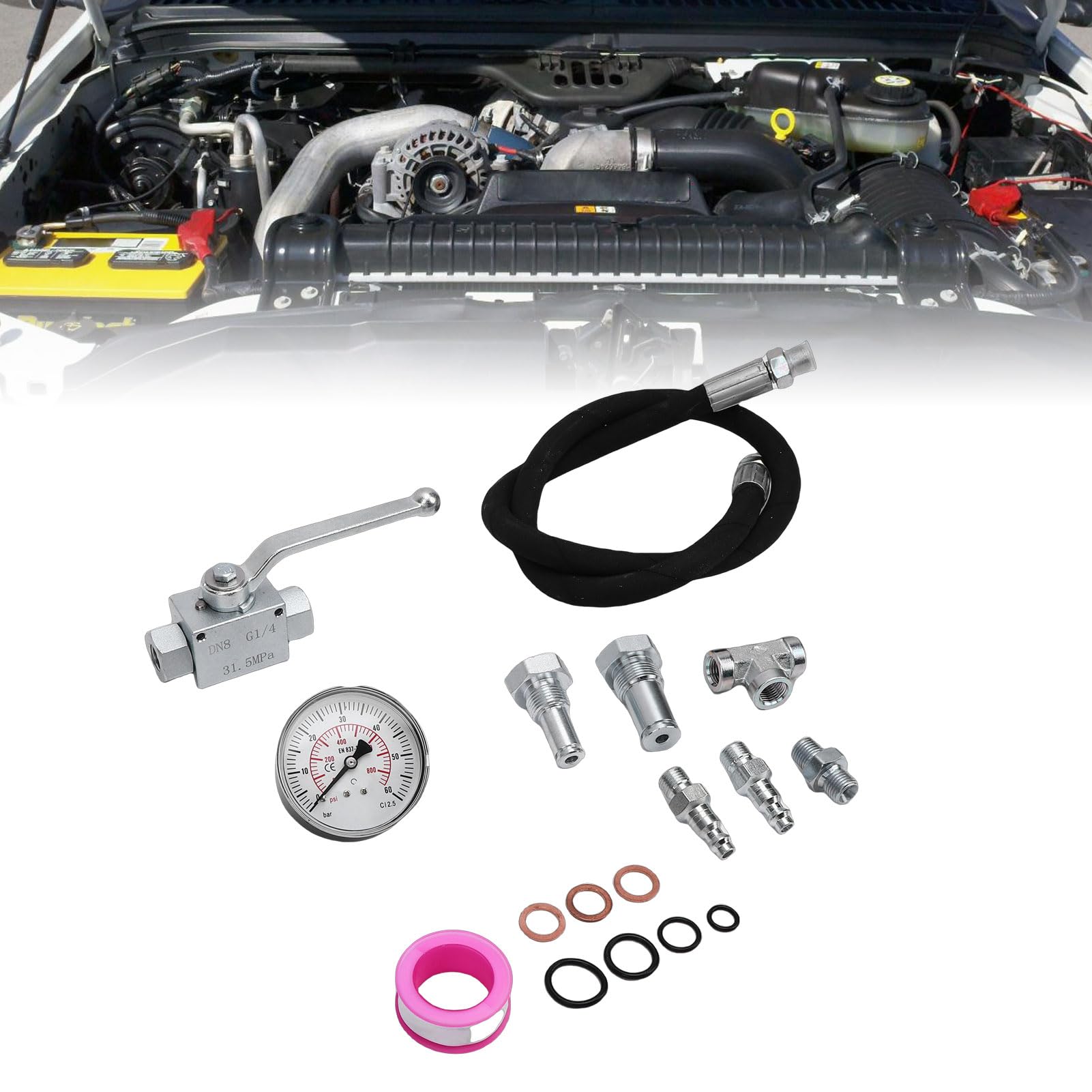 Tbest Kit di Strumenti per Test dell'Aria IPR, Manometro di Rilevamento Perdite Olio Ad Alta Pressione, Sostituzione Diagnostica per Motori Powerstroke da 6,0 L e 7,3 L, Officina