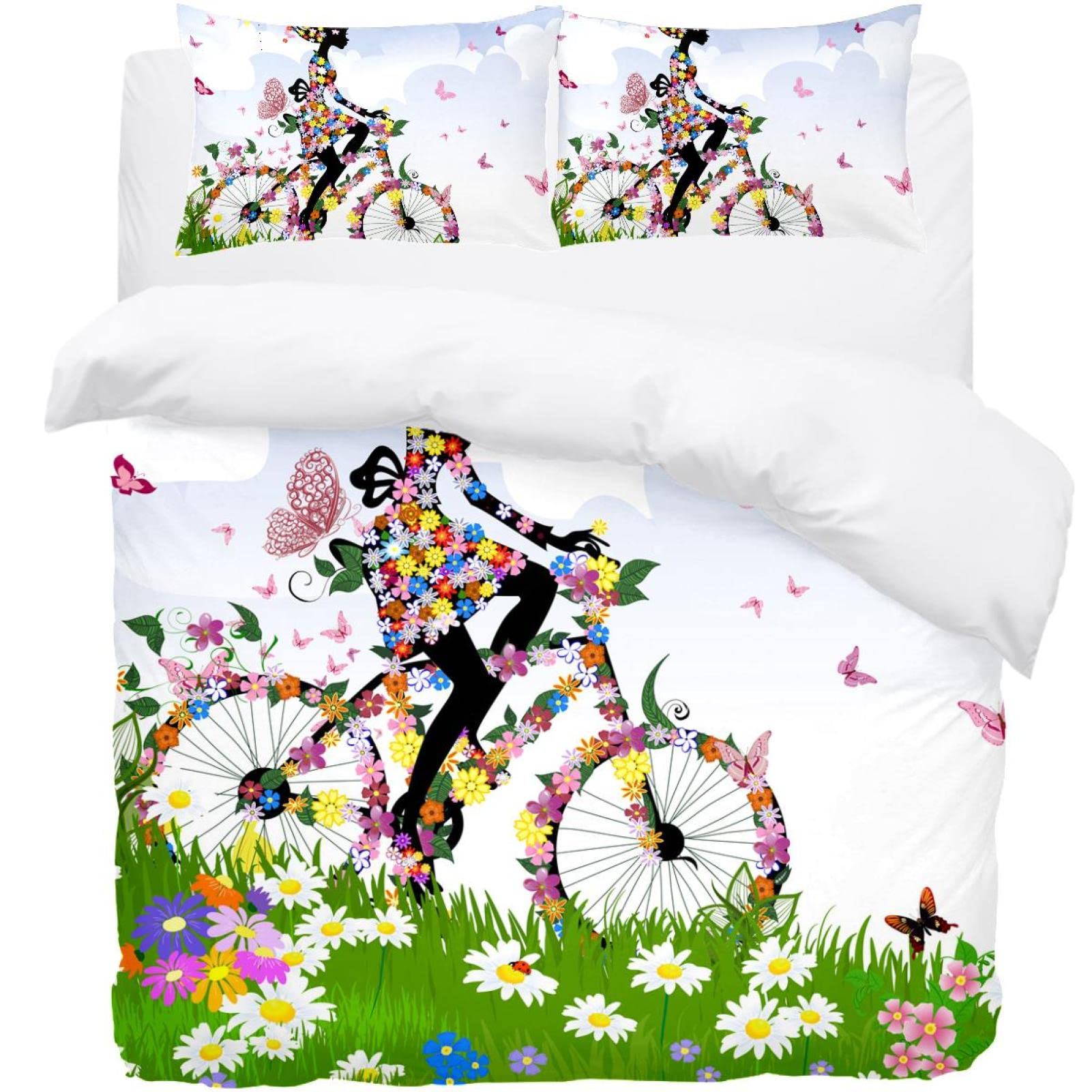 Parure de lit fille été rose tendre douce housse couette et 2 taies