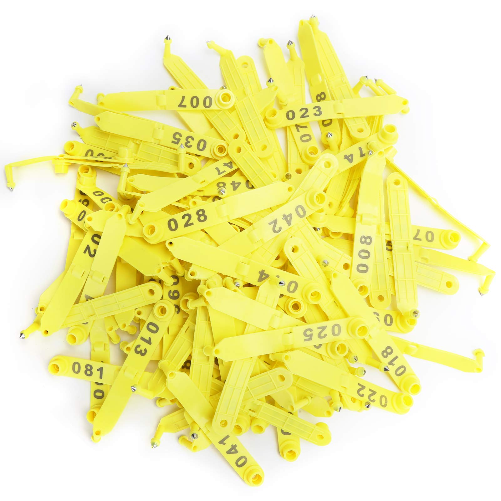Etichetta auricolare per pecora Numero integrato giallo piegato in due, Carta di identificazione animale per pecora, Forniture agricole con numeri prestampati, Marchio auricolare