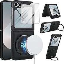 Case for Samsung Galaxy Z Flip 6, 360 Degree Rotating Stand with Screen Protector, PU Leather, Wireless Charging, Shockproof and Anti-Drop, Case for Samsung Galaxy Z Flip 6 (Black)