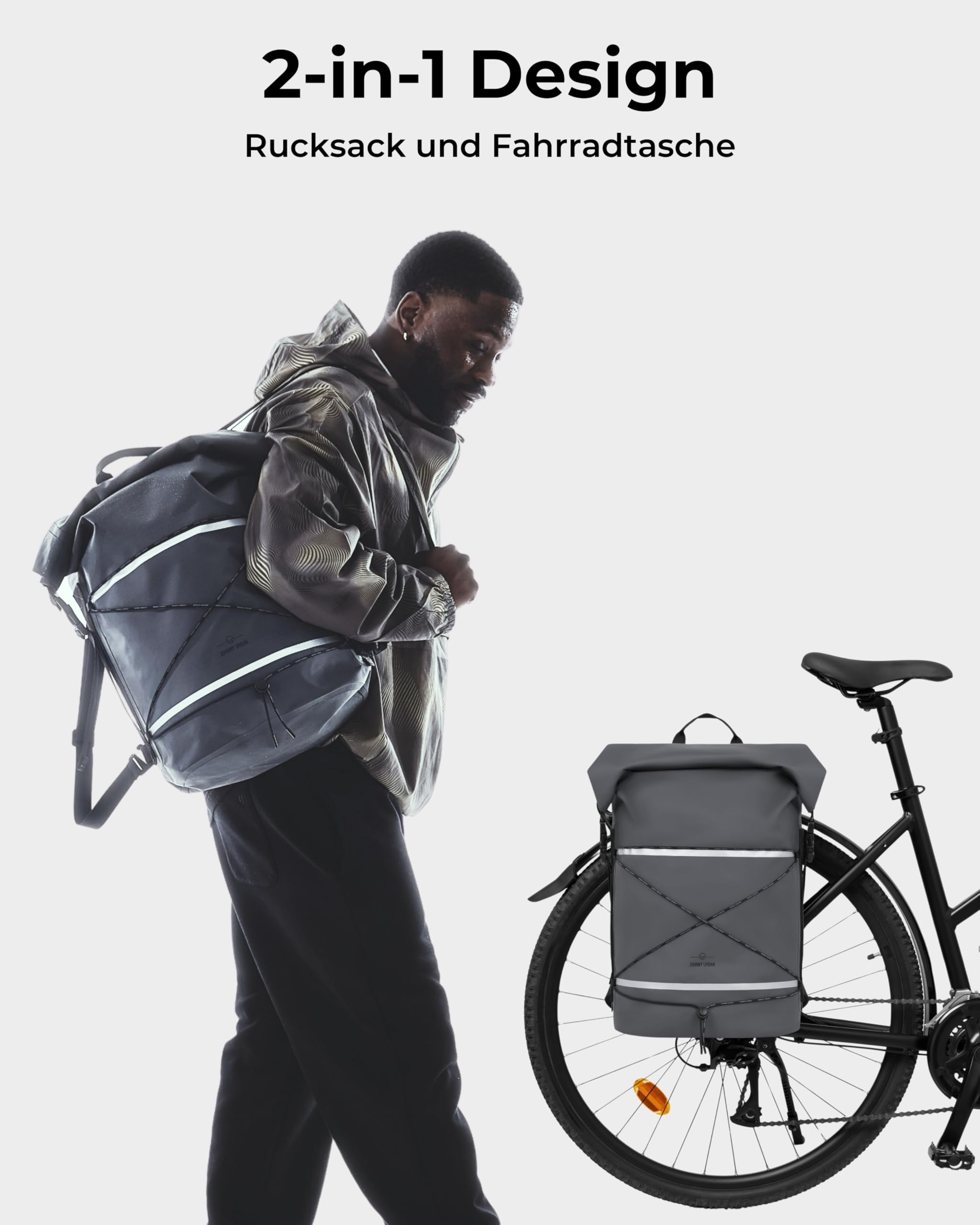 Johnny Urban Dry Bag Fahrradtaschen für Gepäckträger Grau - Myles Bike - wasserdichte Tasche für Fahrrad - 3 in 1 Drybag, Rucksack und Gepäckträgertasche - 34L