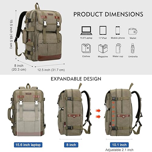 Miniatura 3 de WITZMAN Mochila de lona con puerto de carga USB, mochila de viaje grande, bolsa de viaje, bolsa de lona para portátil de 17 pulgadas para hombres,