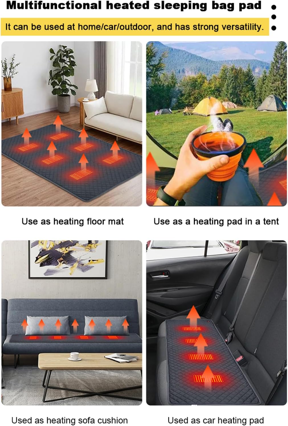 Instant Heated Pad for Sleeping Bag Tent, Heated Sleeping Bag Liner, Heating Pad with Compression Bag for Winter Camping Hiking - 180x60cm
