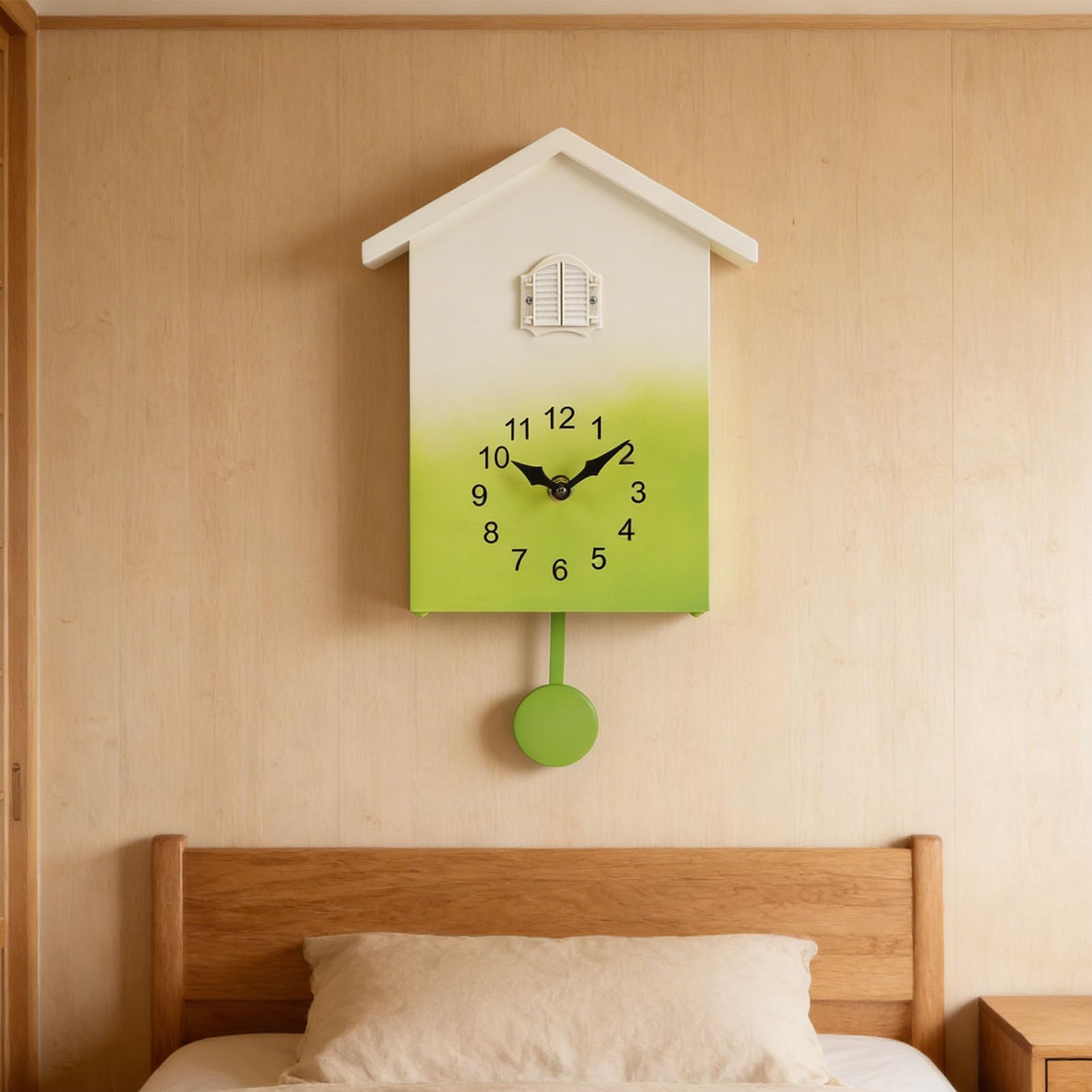 Generic Zegar z kukułką i Godzinami, materiał Najwyższej Jakości, łatwa Instalacja, Zegar ścienny z kukułką do Sypialni, Kuchni Biurowej 8,1 X 4,1 X 15,0 Cali (GREEN)
