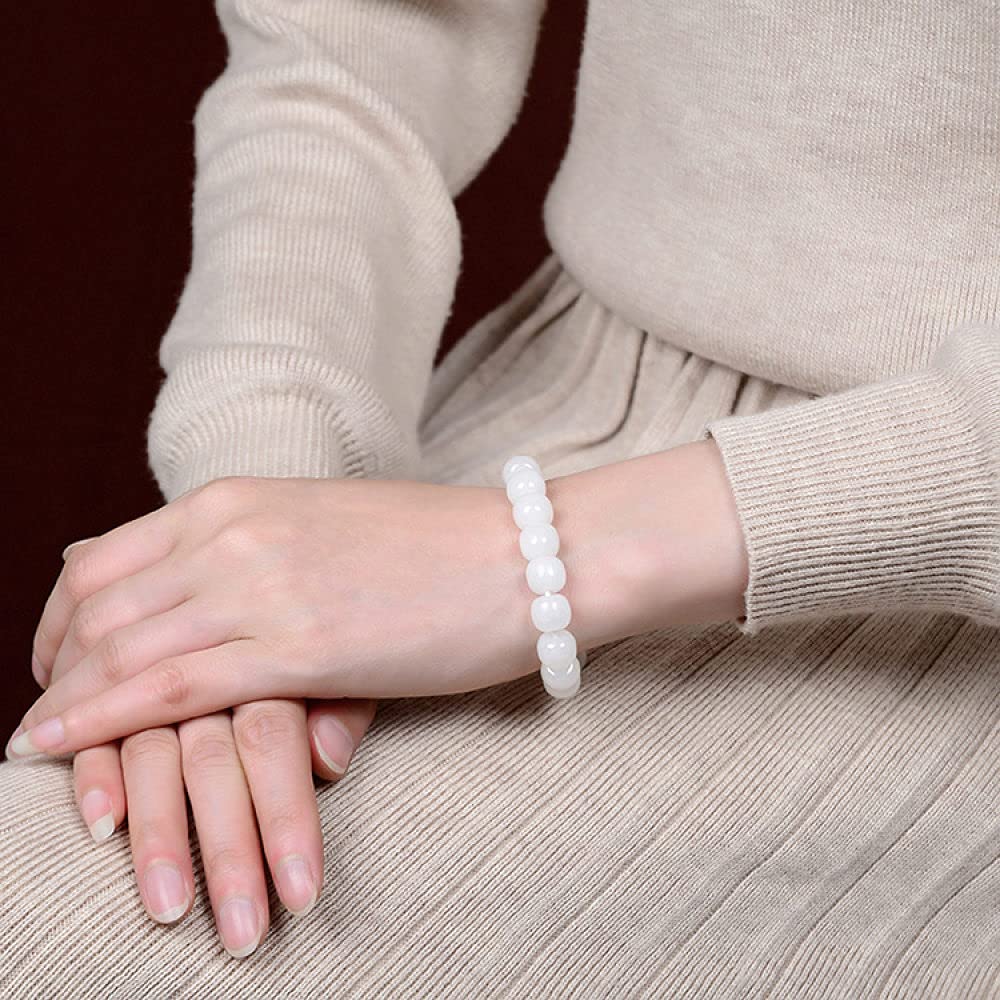 Girls Accessories Bracciale in Argento Sterling 925 Vintage per Donna Semplice Naturale Giada Bianca Perline a Botte Perline Gioielli Classici Fascino Spiaggia Estiva Birthday Gift