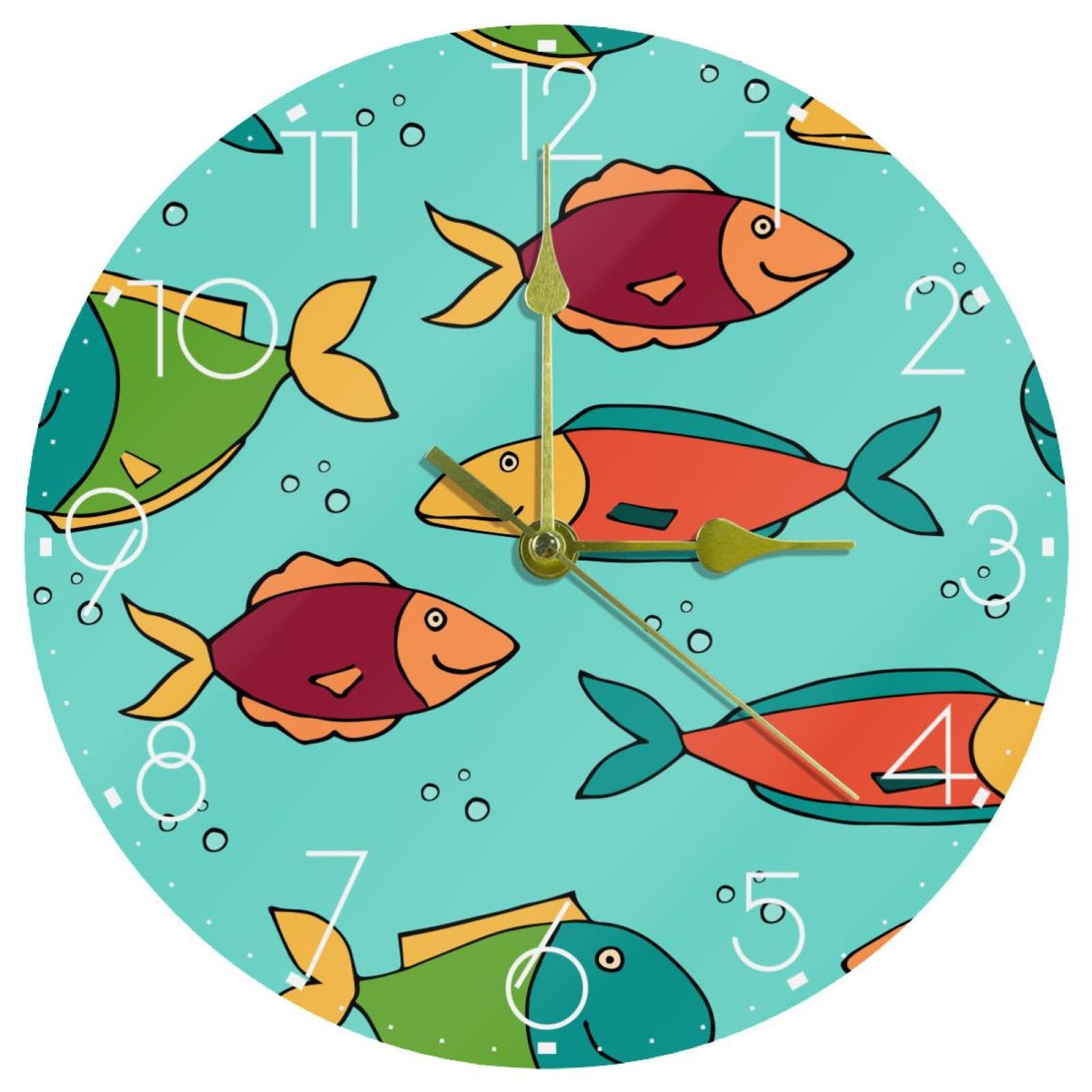 Horloge murale silencieuse pour dormir sans tic-tac motif poisson