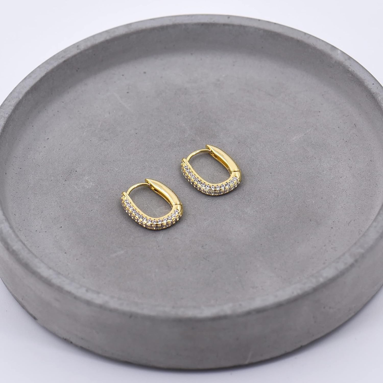 Pavé CZ U Hoops Oval Huggies | 18K Gold Vermeil | Bold Halo Oval Hoop Earrings