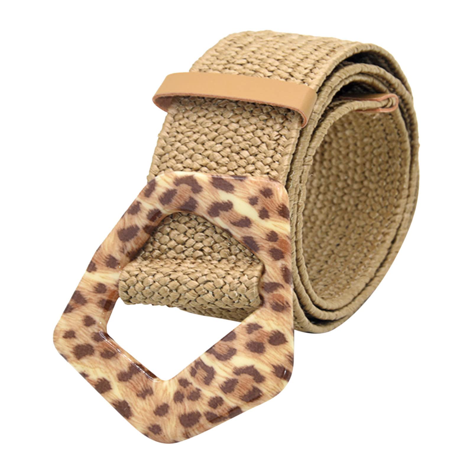 JHSDHYD Ladies woven belt Women Belt Straw Woven Elastic Stretch Wide Waist Belts For Dresses With Buckle Conceal Belts(Khaki)