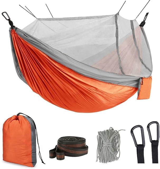 Idefair Hammock with Mosquito Net, Double Camping Hammocks Bug Net Waterproof Portable and Lightweight for Backpacking Hiking Travel Outdoor