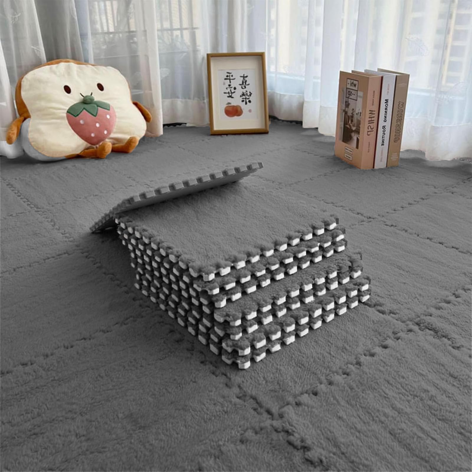 Alfombra Puzzle de Suelo para Niños 12 Piezas 30 x 30 x 1 cm con Bordes Esterilla de Juego Suave de Espuma Aterciopelada Alfombra Infantil para Sala Dormitorio o Zona de Juegos
