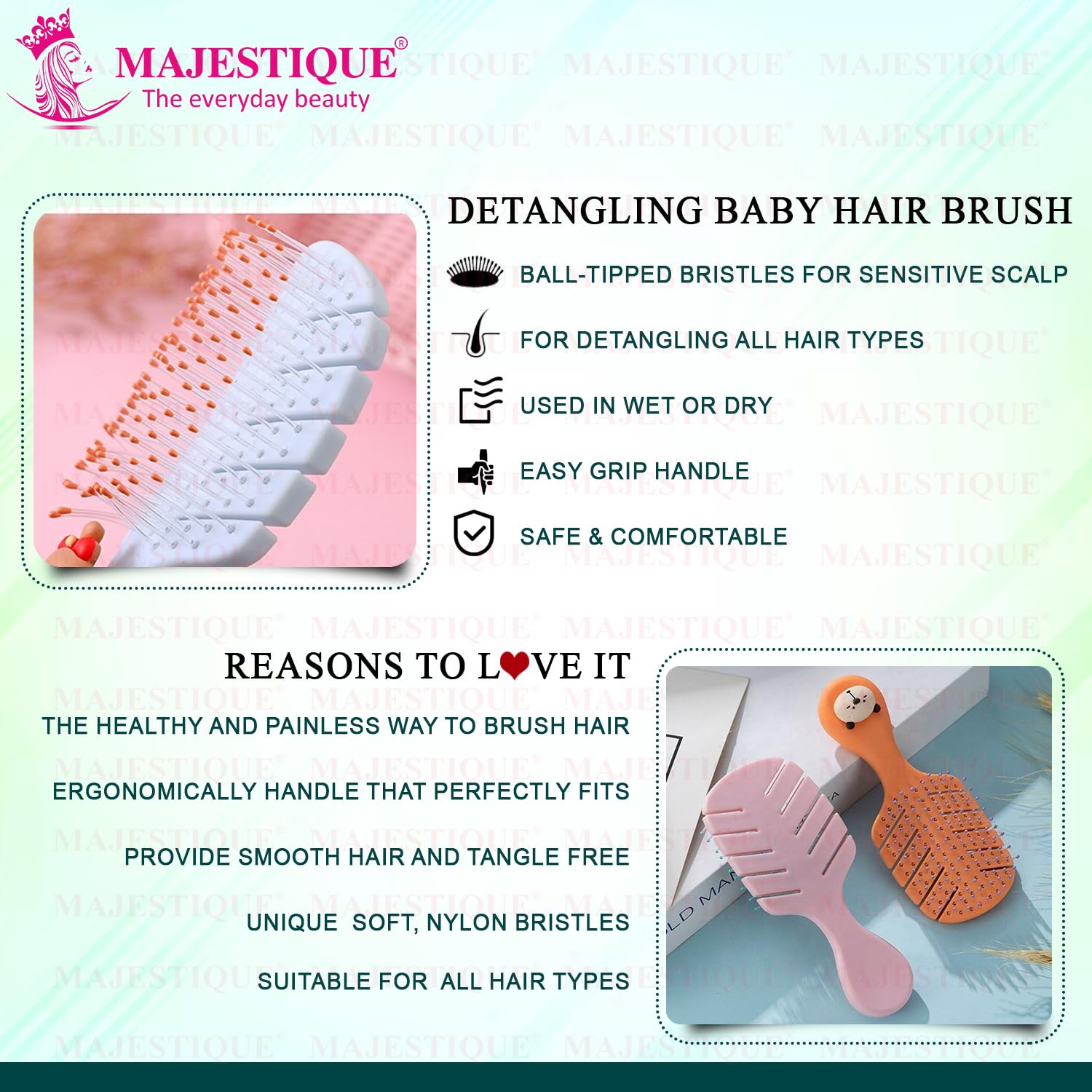 MAJESTIQUE Small Hair Brush - Travel Detangling Brush - 100% Bio-Friendly, Painless, Mini, Pocket Pro, for Curly, Wet/Dry Hair, Unisex Adults & Children, Multicolor