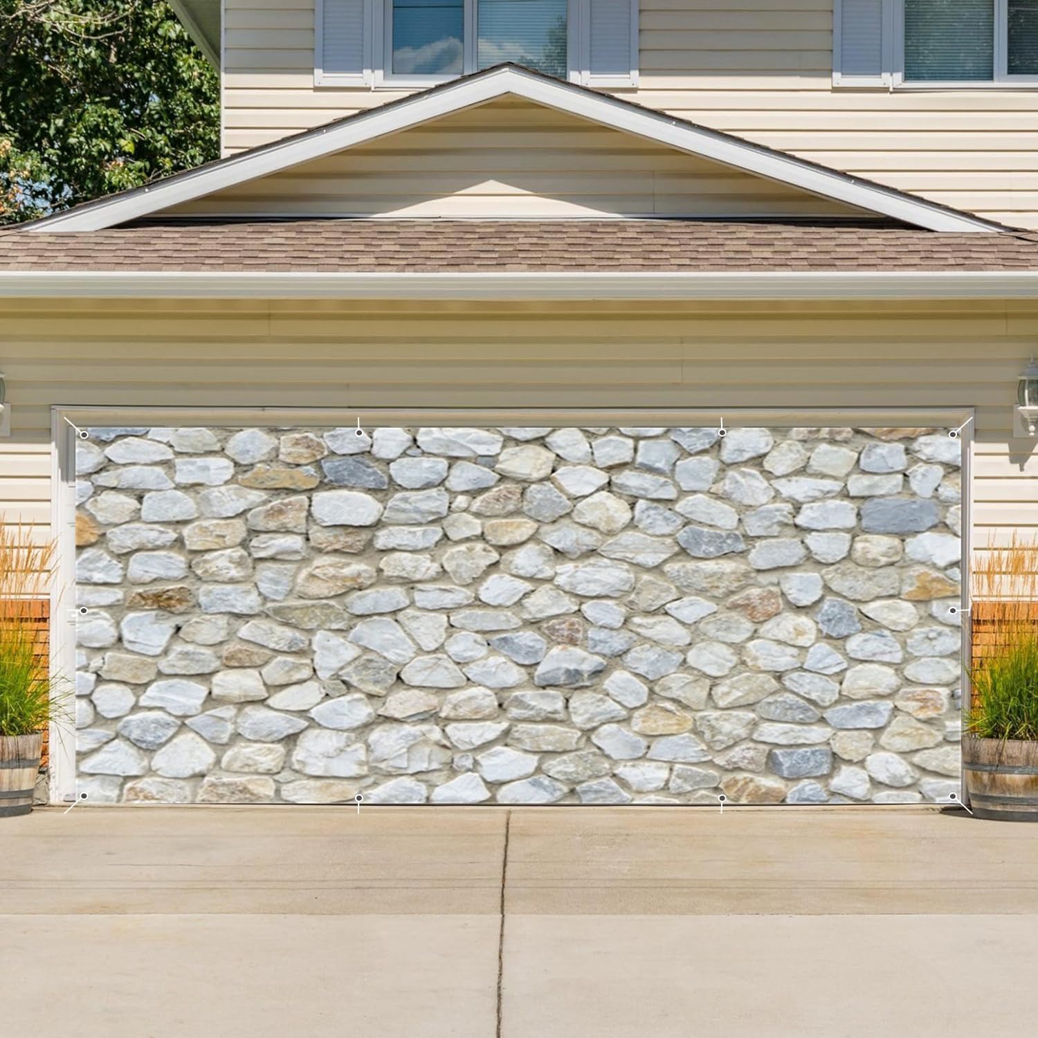 Large Stone Brick Garage Door Banner Decorations Backdrop 7x16ft Stone Wall Retro Brick Wall Cobbled Brickwork Garage Door Banner Adult Family Art Portrait Birthday Garage Door Cover Decorations Cover