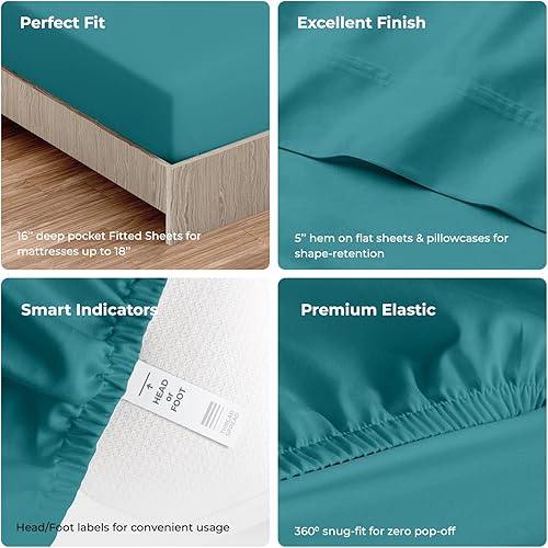 Miniatura 5 de THREAD SPREAD Viscosa de sábanas de bambú, juego de 5 piezas, sábanas para cama dividida tamaño King, con sábana bajera de bolsillo profundo,