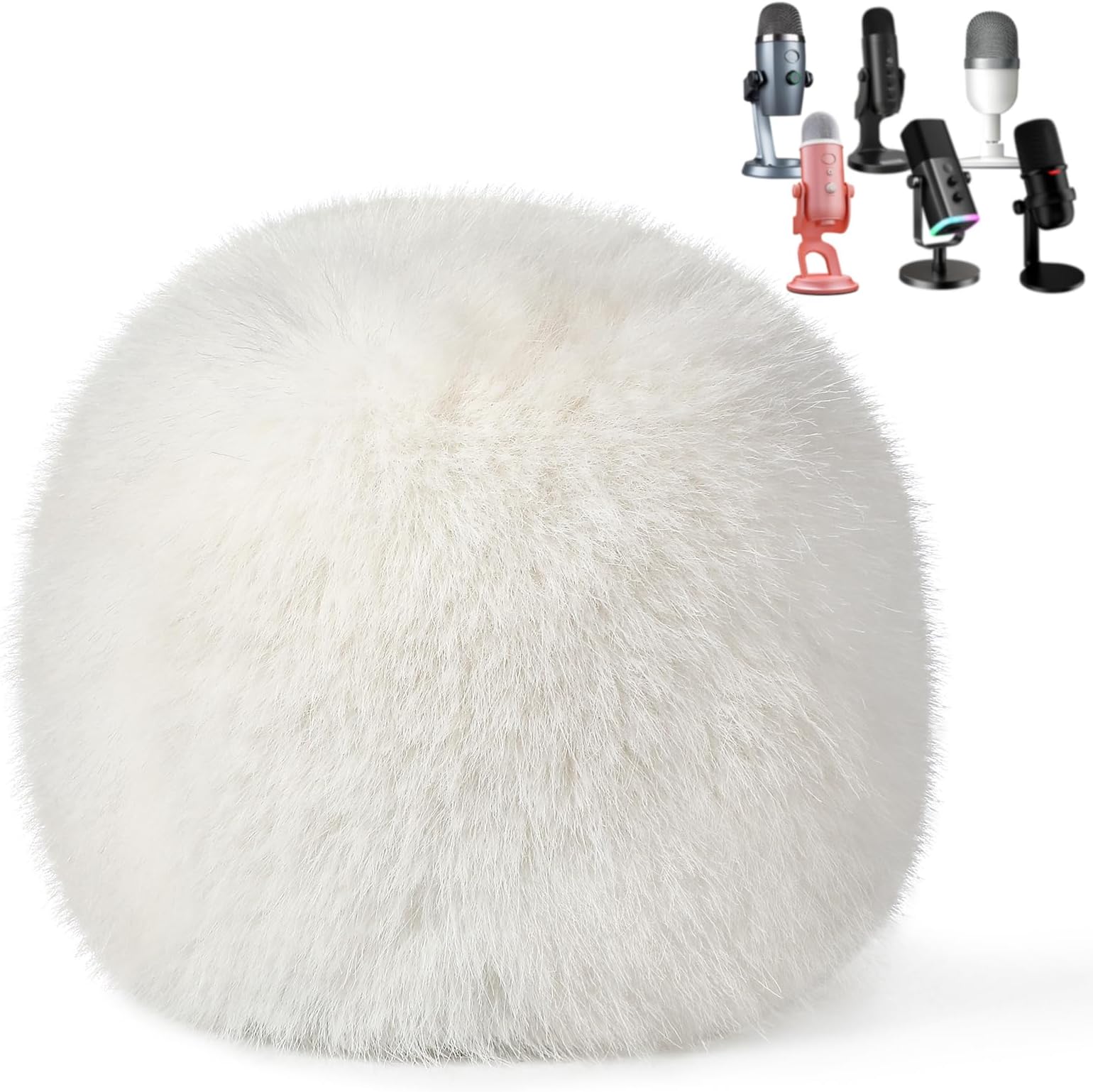 ZealSound Blue Yeti Pop Filter, Furry Microphone Windscreen Foam Cover for Yeti, Yeti X, Yeti Nano, Yeti Pro, ZealSound K66, AM8, SoloCast, Razer Seiren Mini & More USB Mics for Podcasting, White