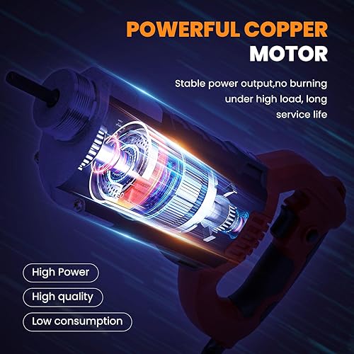 Miniatura 3 de Anbull Vibrador de hormigón de 1800 W, 110 V, vibrador eléctrico de mano de 6.6 ft, 5500 RPM, agitador de botellas de 1.378 in, vibrador portátil de