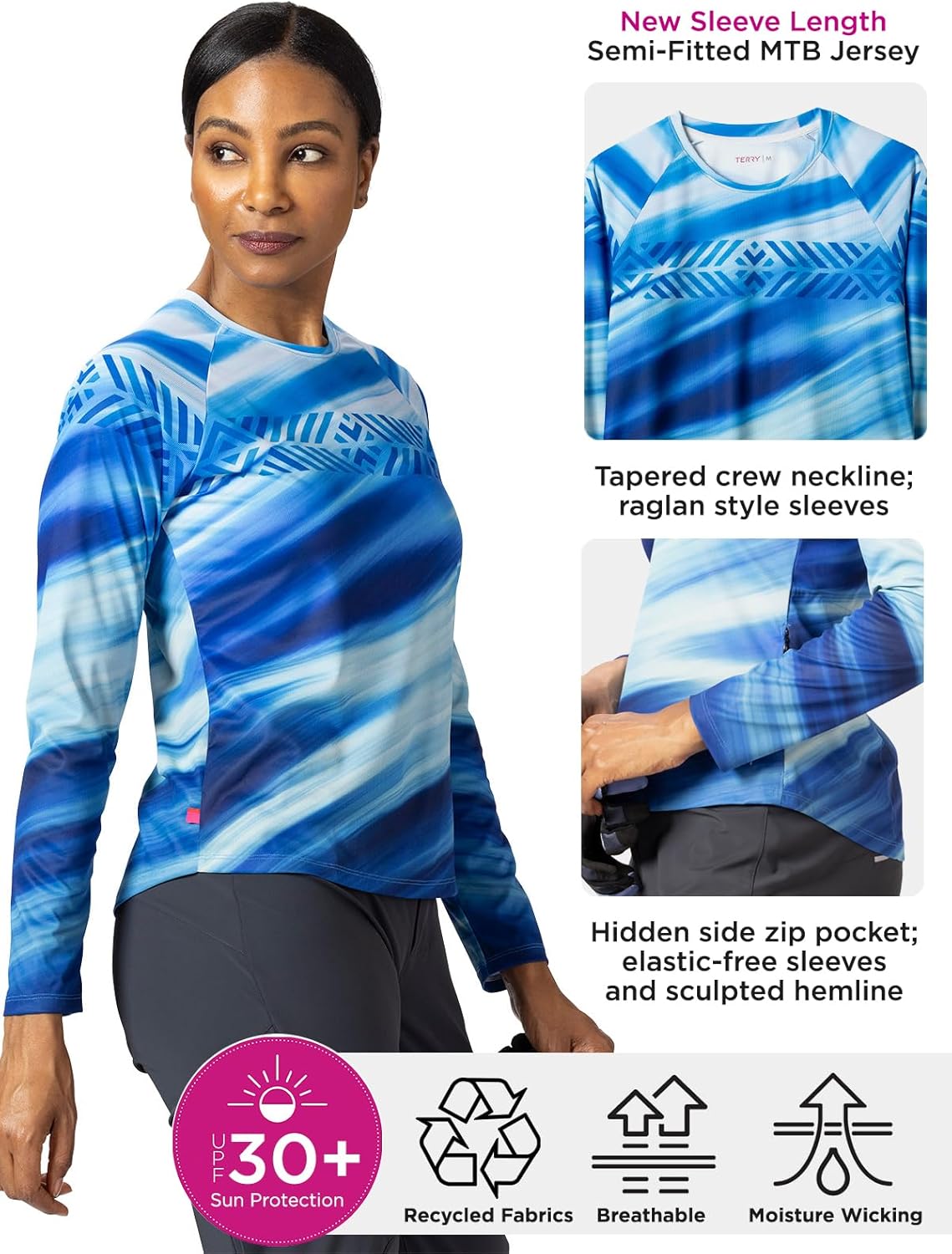Terry Cycling Jersey Womens Vista Long Sleeve Top for Women, Mountain Bike Gravel Riding, Durable Abrasion Resistance