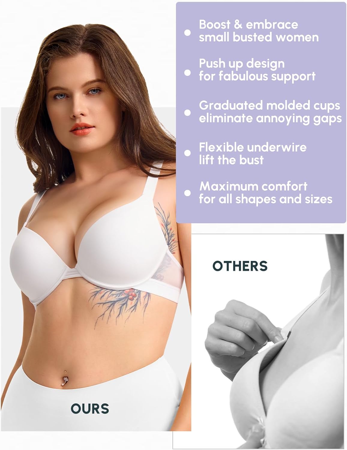 FallSweet Push Up T Shirt Bra for Small Chested Women Underwire Plunge Padded Add Two Cup Bra - Image 2