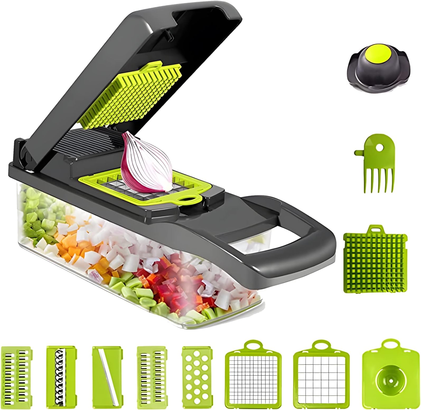 Vegetable Chopper, 14-in-1 Mandoline Slicer, Multifunctional Veggie Chopper, Potato Chopper, Vegetable Dicer, Food Chopper with Container, Chopper Vegetable Cutter with 7 Blades Kitchen Essentials