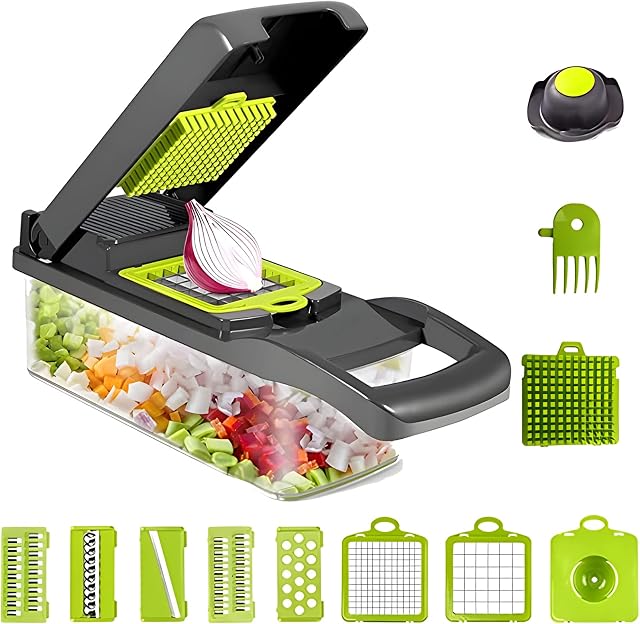 Rozdrabniacz do warzyw, 14 w 1 kuchenna mandolina do krojenia warzyw Rozdrabniacz do żywności dla cebuli, czosnku, sałatki ziemniaczanej Mini Dicer Rozdrabniacz, szary