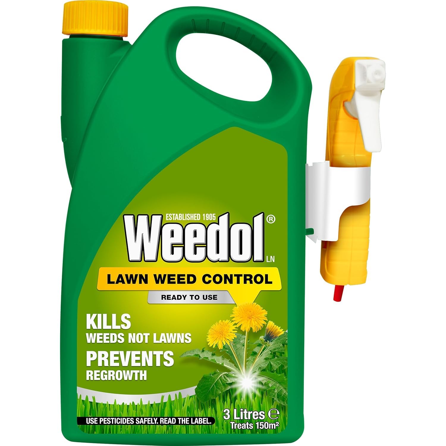 Weedol LN Lawn Weed Control 3L | Ready-to-Use Selective Weedkiller Manual Sprayer | Kills Dandelions Clover & Daisies Not Grass | Glyphosate-Free Formula for 150m² | Targeted Spot Weeding Lawn Care