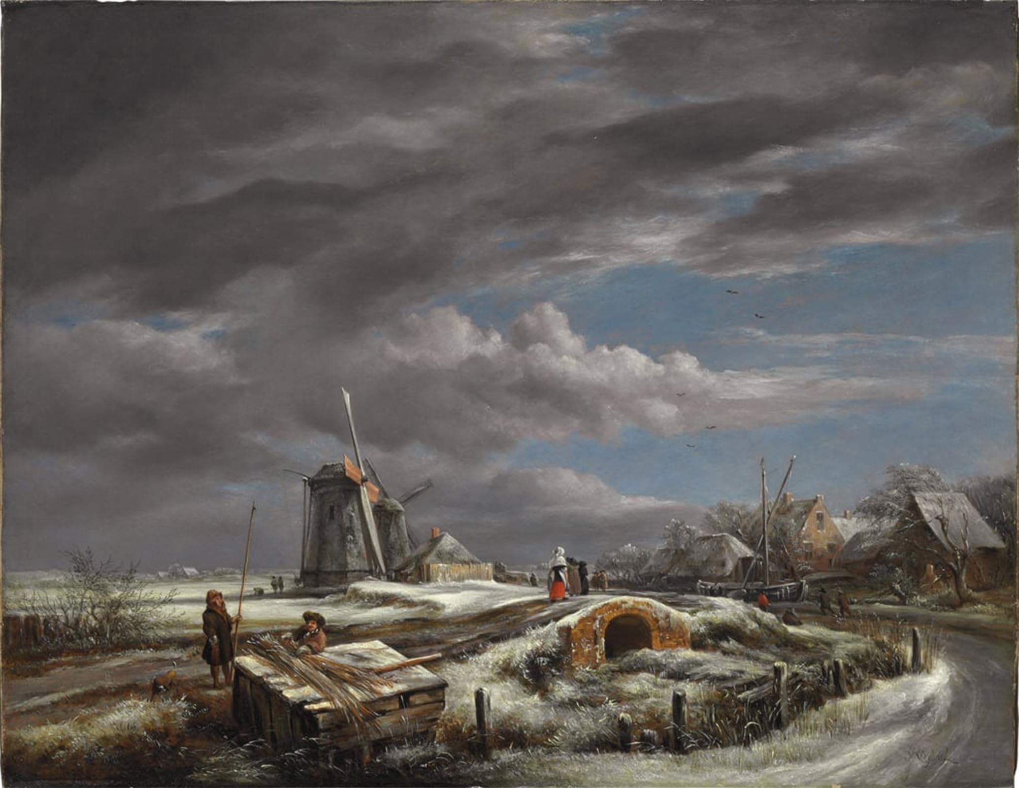 ARTXLXXBN Famous Print Painting Colorful Art Print Winter Landscape with Figures on a Path a Footbridge by John Constable Canvas Art Decorations for Home Decor 60x90cm