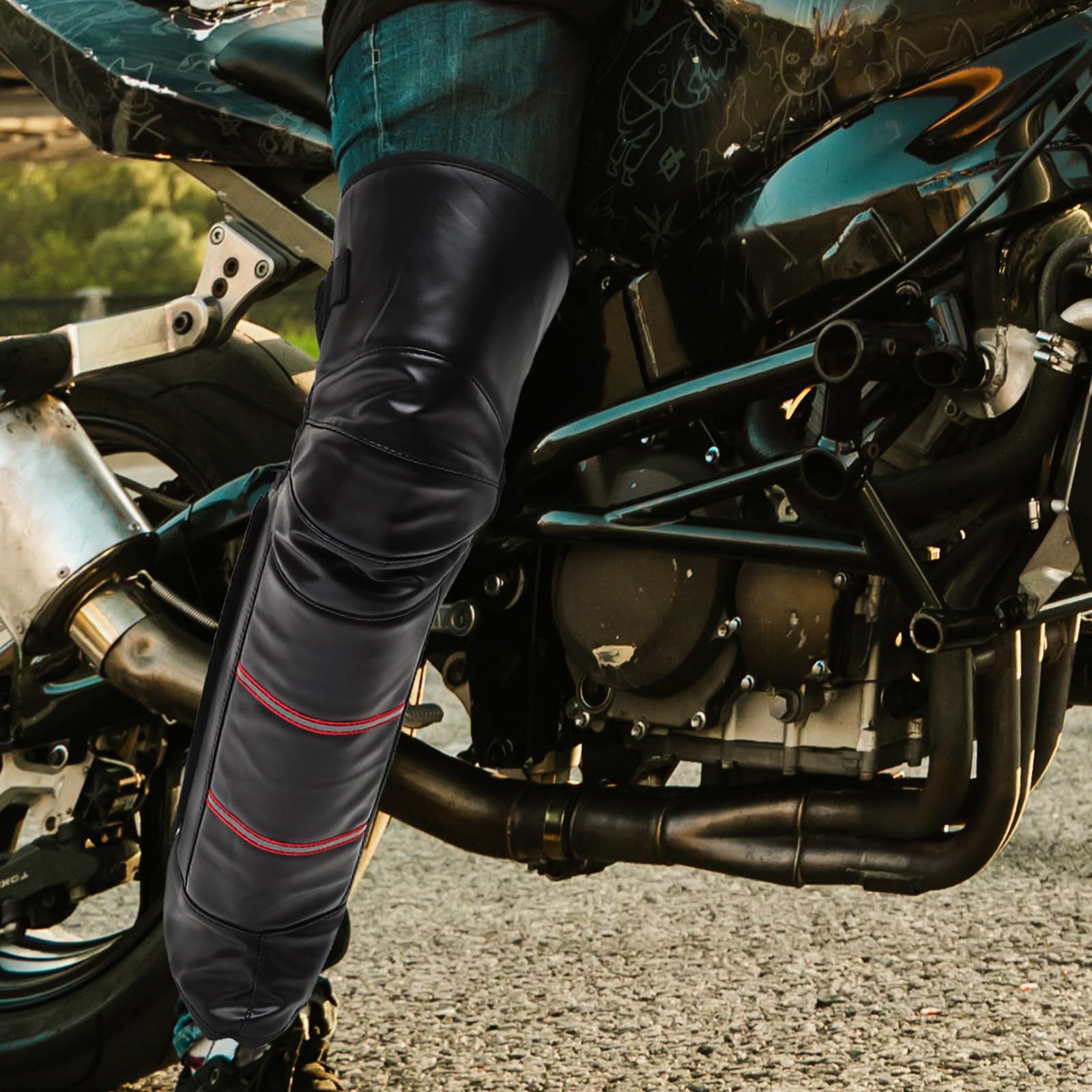 OUNONA 2 Pezzi Protezioni Ginocchio Moto Invernali Riscaldate Antivento Strisce Riflettenti, Maniche Lunghe per Ciclismo, Sci e Alpinismo, Accessori Sicurezza per Guida Colore Casuale