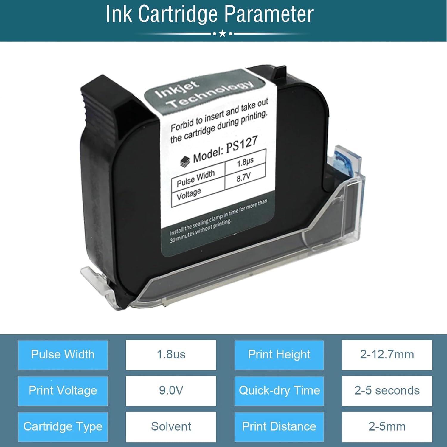 Phezer Original 42ml Black Quick Dry Solvent Ink Cartridge Replacement PS127 for 0.5inch/12.7mm Handheld Inkjet Printers P15 / P16 / P18 and 0.5-inch Mini Inkjet Printer (PS127 Cartridge)