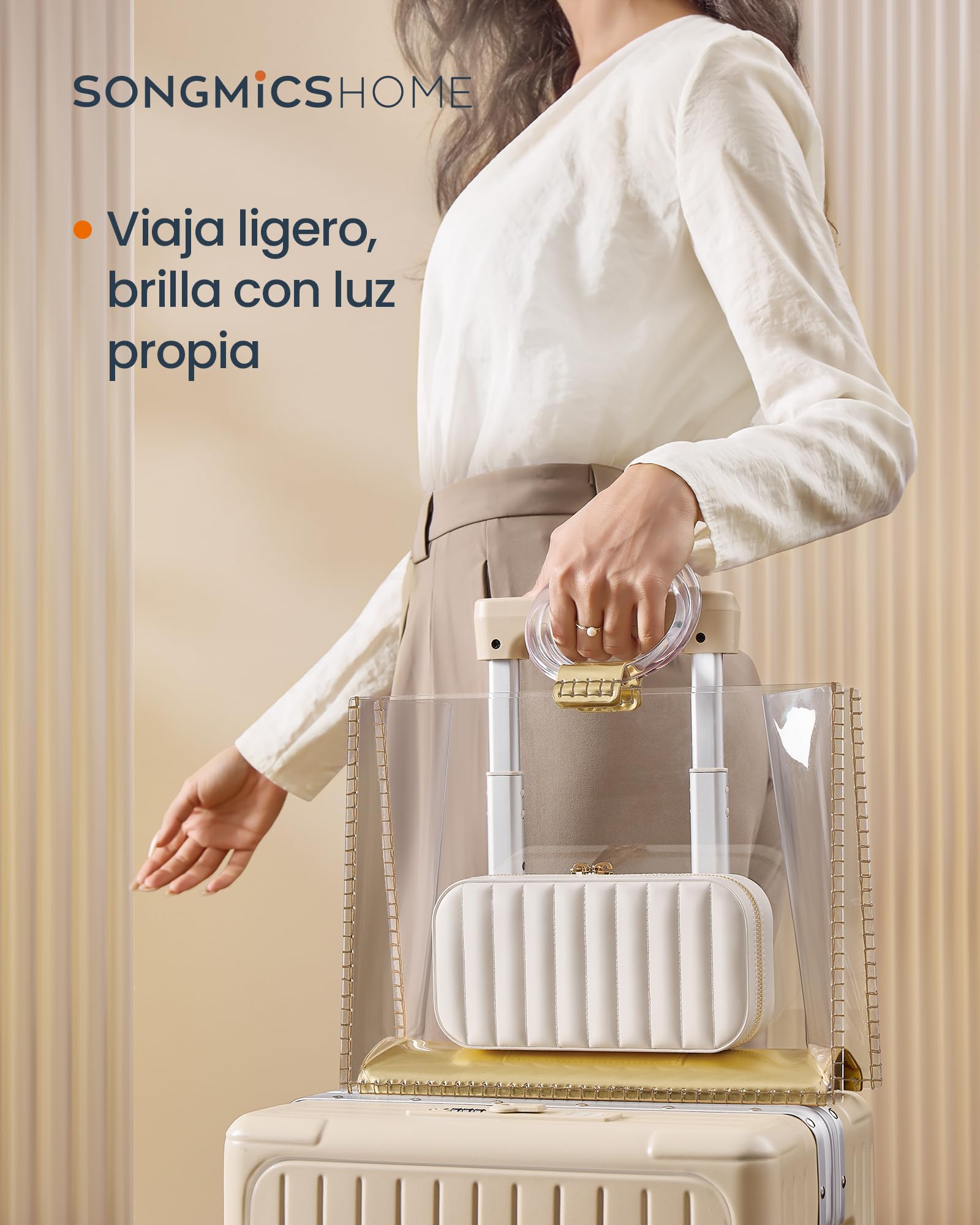 SONGMICS HOME Joyero de Viaje Pequeño con Espejo 10,5 x 20,5 x 6 cm PU Blanco Nube JBC180W01