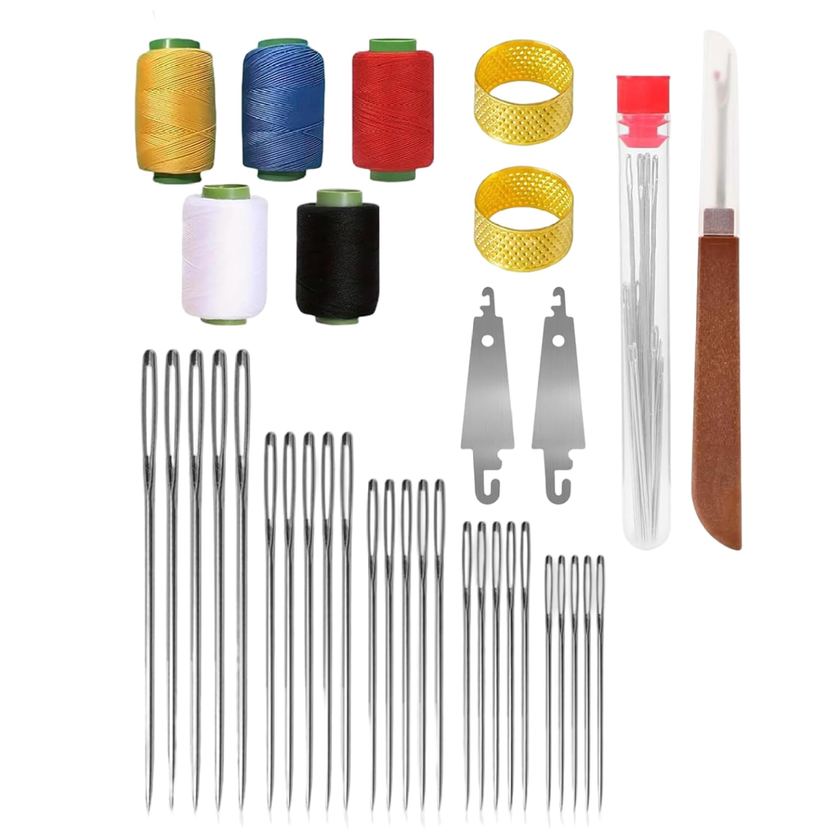 Needle and Thread kit, Big Eye Steel Sewing Needles Kit, 36-Piece Stainless Steel Hand Sewing Needles Set with Needle Threader, Thimble and Thread Spools for Adults
