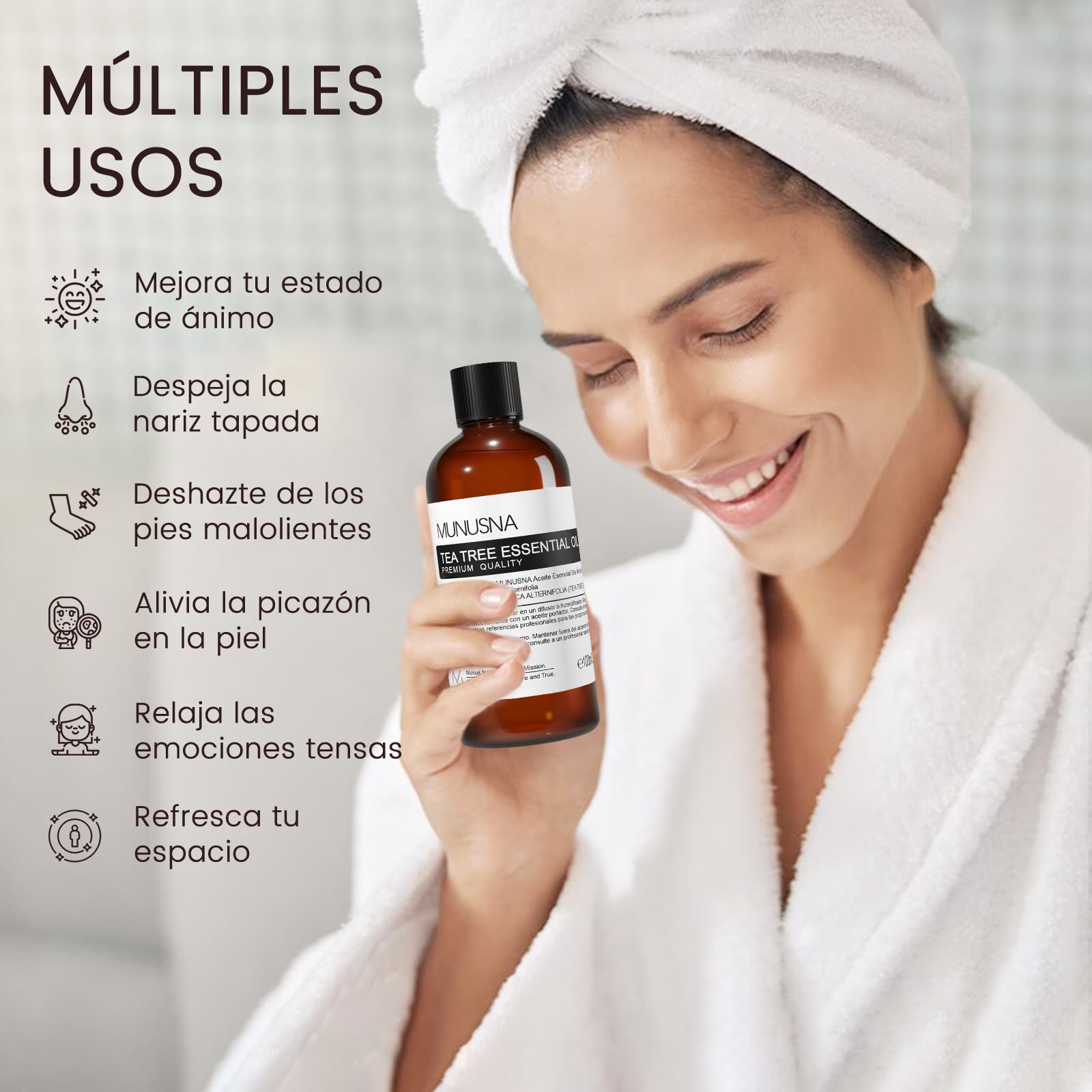 Aceite de Árbol de Té 100% Puro 100ML, MUNUSNA Aceite Esencial Tee Tree para Puntos Negros, Granos, Cabello, Uñas, Aceites Esenciales Arbol de Te Naturales para Humidificador Difusor, Tea Tree Oil - 4