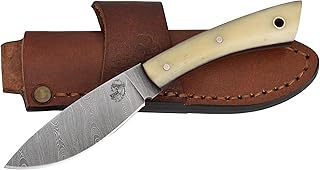 Knives Ranch 7" Handmade Damascus Steel ARCHITECT KNIFE with Cattle Bone Handle and Heavy Duty Dual Carry w/Horizontal and Vertical Loops Sheath (3128-B) - Knives Ranch