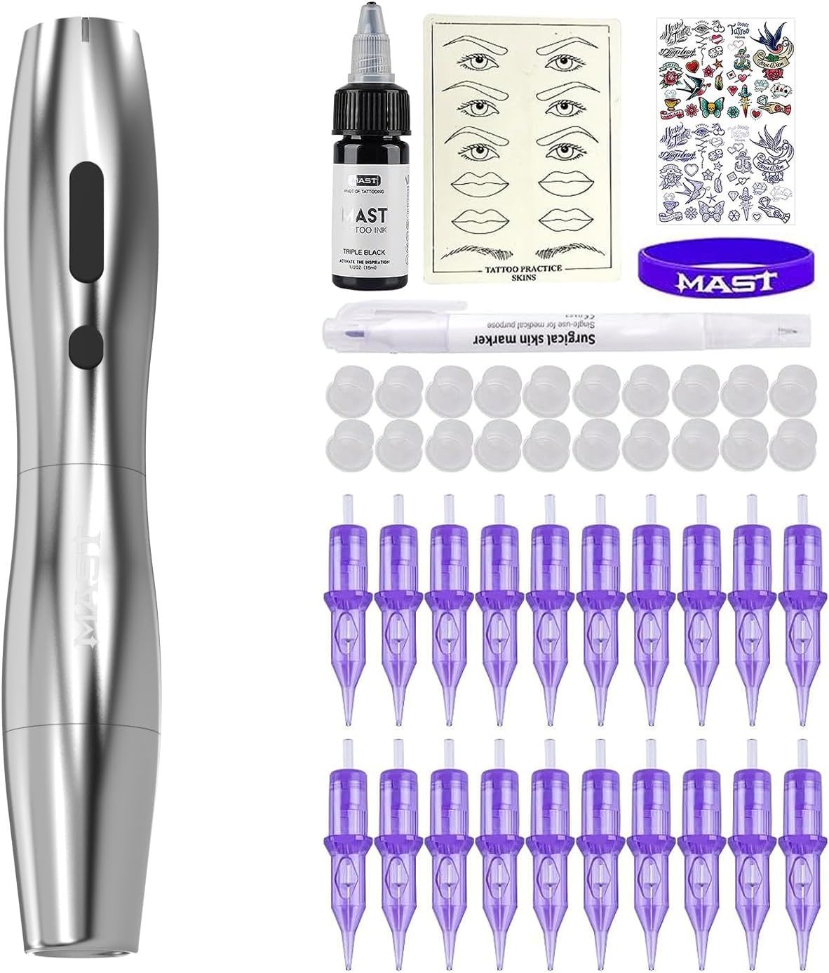 Mast Tattoo Kit P20 Wireless Tattoo Pen Machine Gun Kit, Complete Tattoo Kits for Women Beauty Practice, Portable Women's Travel Facial Groomer QP-021C