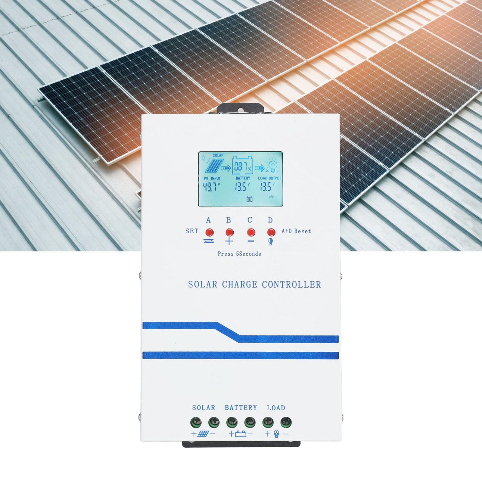 Wakects Regolatore di Carica Solare 12V 24V 48V Regolatore Solare MPPT 60A Lega di Alluminio Retroilluminazione LCD Indicatore LED di Efficienza di Carica Al 99% per Domestico e Yacht