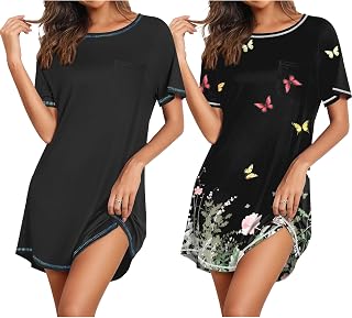 Nightgowns for Women 2 Pack Night Gowns Short Sleeve Sleepshirts Pullover Nightshirts Soft Sleepwear S-XXXL