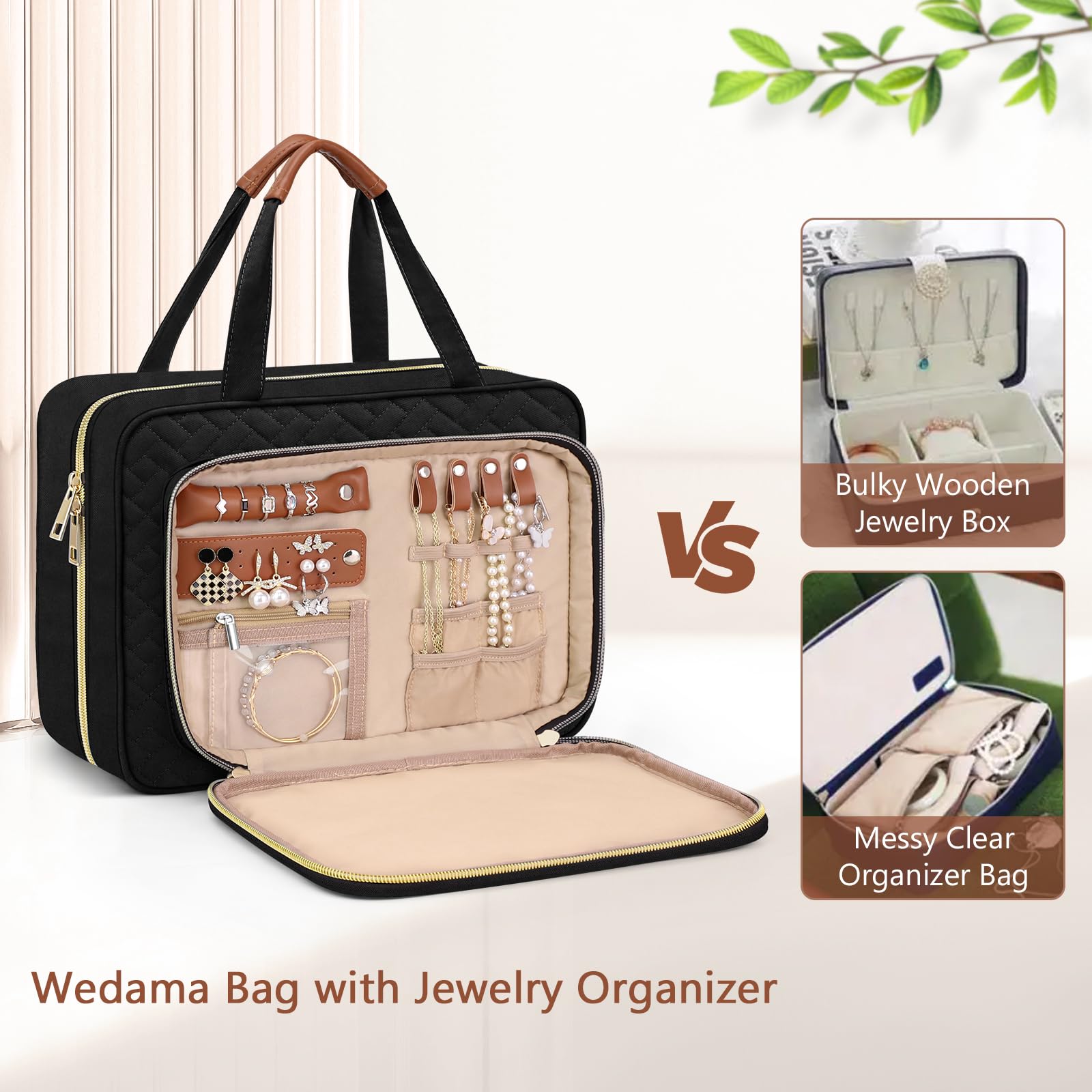 Wedama Neceser para mujer, bolsa de aseo colgante de viaje con compartimento organizador de joyas, bolsa de maquillaje mediana de PVC, impermeable, bolsa de viaje para cosméticos, viajes, camping,